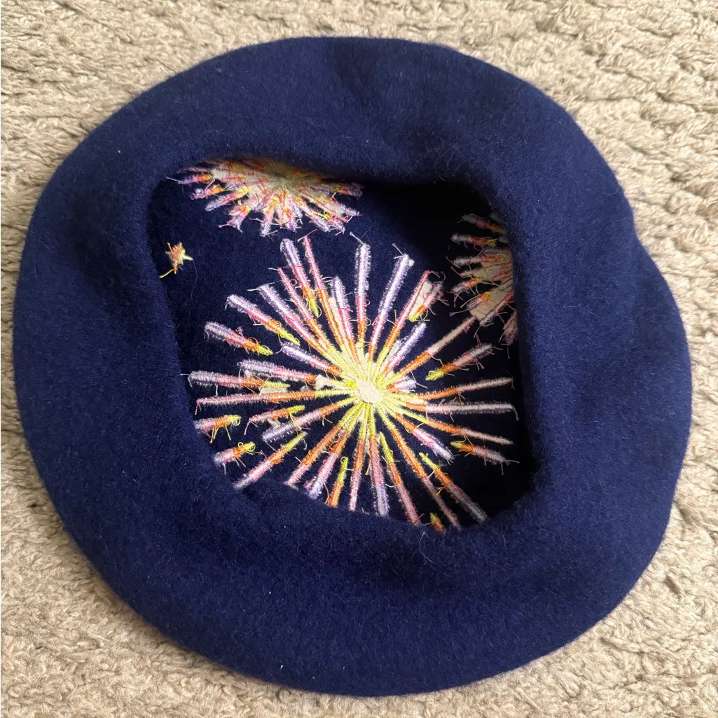 Disney Dark Blue Mickey Embroidered Fireworks Wool Beret - Image 4