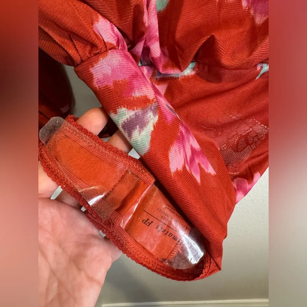 Free People‎ Intimately NWOT Undercover Printed Bodysuit Cherry Combo Top - Image 10