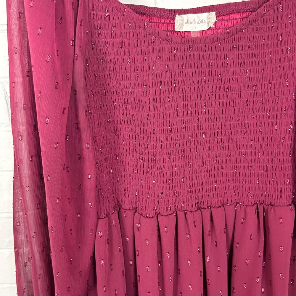 Altar’d State Shimmer Textured Smocked Tiered Long Sleeve Dress Size S - Image 5