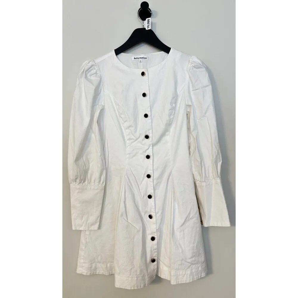 REFORMATION Lovisa Long Sleeve Stretch Organic Cotton Minidress White Size US 2 - Image 2
