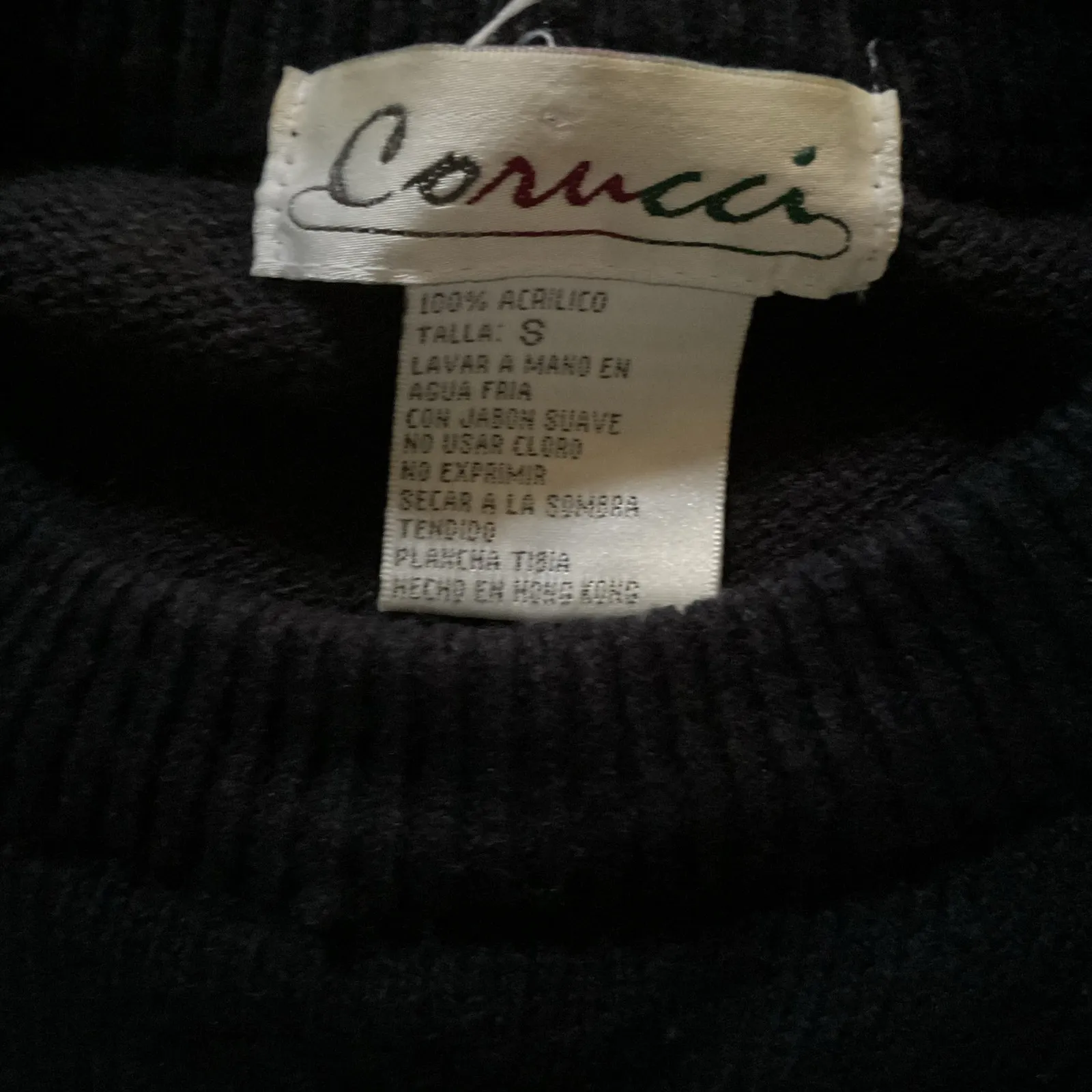 Vintage Graphic Sweater Bear Design Made in Hong Kong Size S 90s Knit Black - Image 8