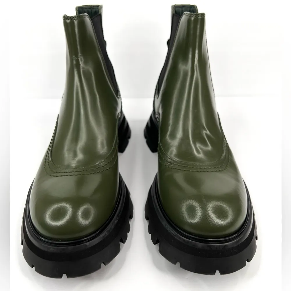 Alexander McQueen Wander Army Green Platform Patent Leather Chelsea Boots EU 39 - Image 13