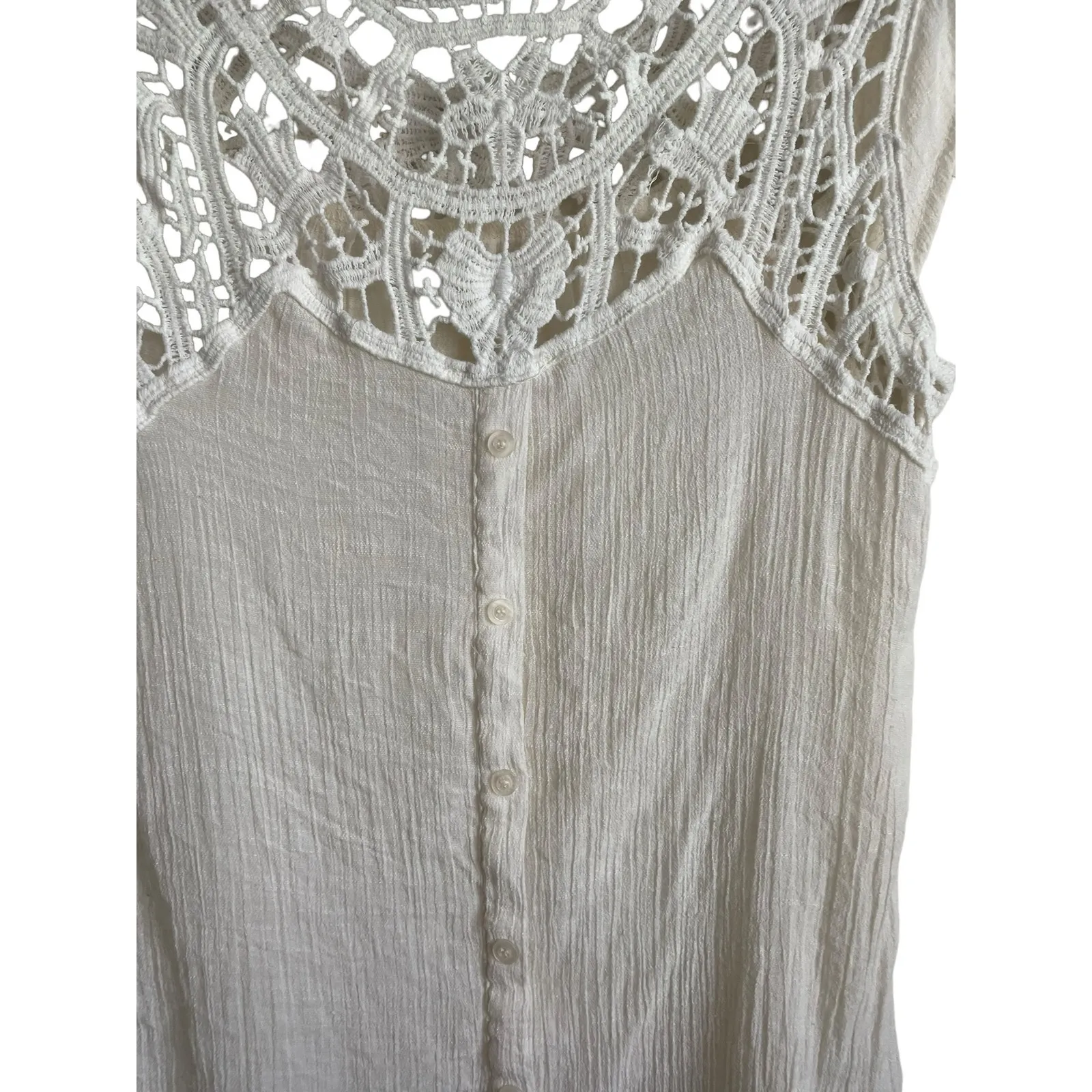E&M Women Top S Ivory‎ Crochet Bodice Cotton Cottagecore Fairy Boho Festival - Image 6