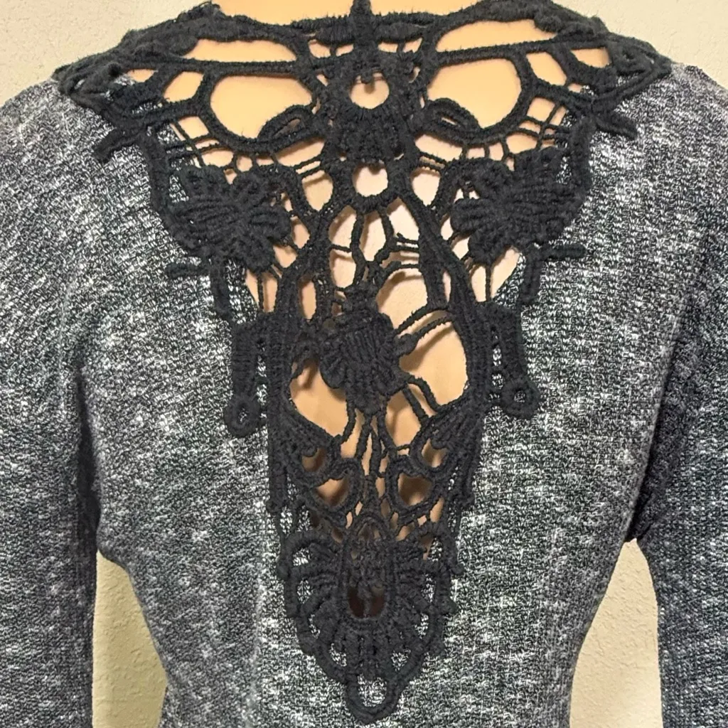 Gray Button-Up Women's Henley Top Lace Back - Image 7