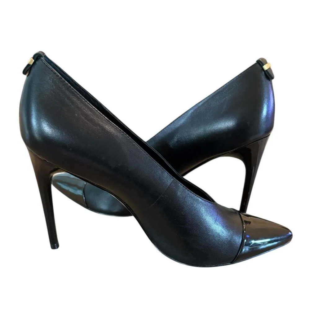 Calvin Klein Black Leather Patent Cap Toe Heels Size 9 - Image 4