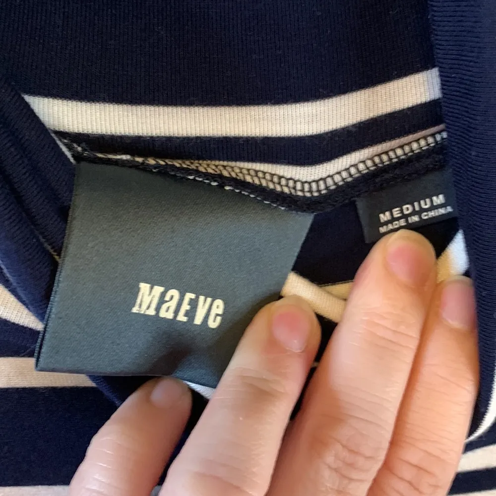 Anthropologie Maeve Navy Blue & White Striped Turtleneck Dress Size M - Image 3