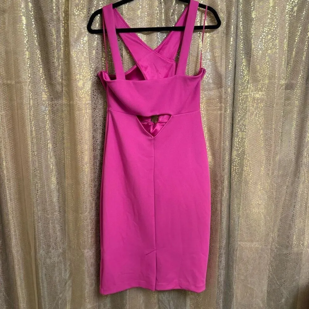 Express Magenta Fuchsia High Neck Midi Bodycon Dress Size 12 - Image 2