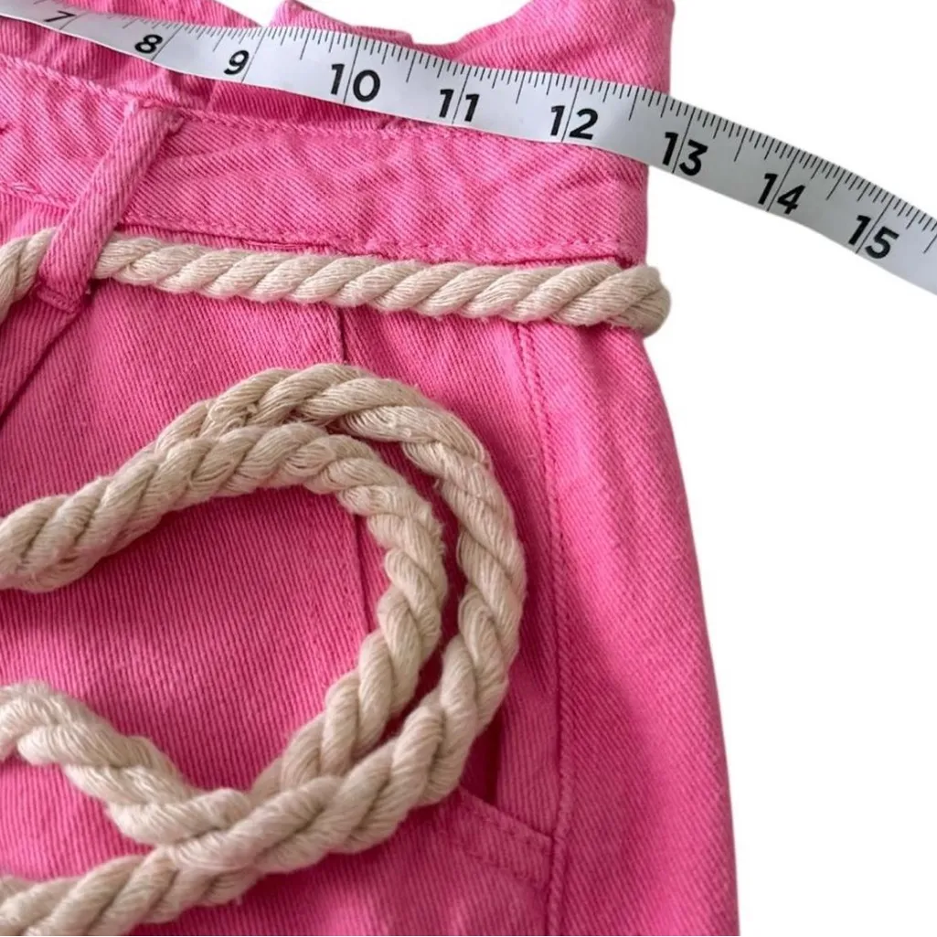 Jealous Tomato Pink Paper Bag Denim Jean Shorts with Rope Belt - Image 4