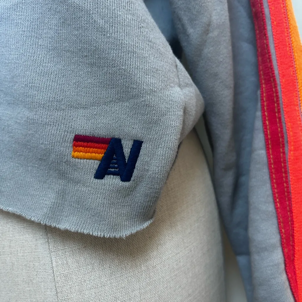 Aviator Nation Bolt Crop Hoodie in Light Grey/Neon Size Small Gently Used - Image 7