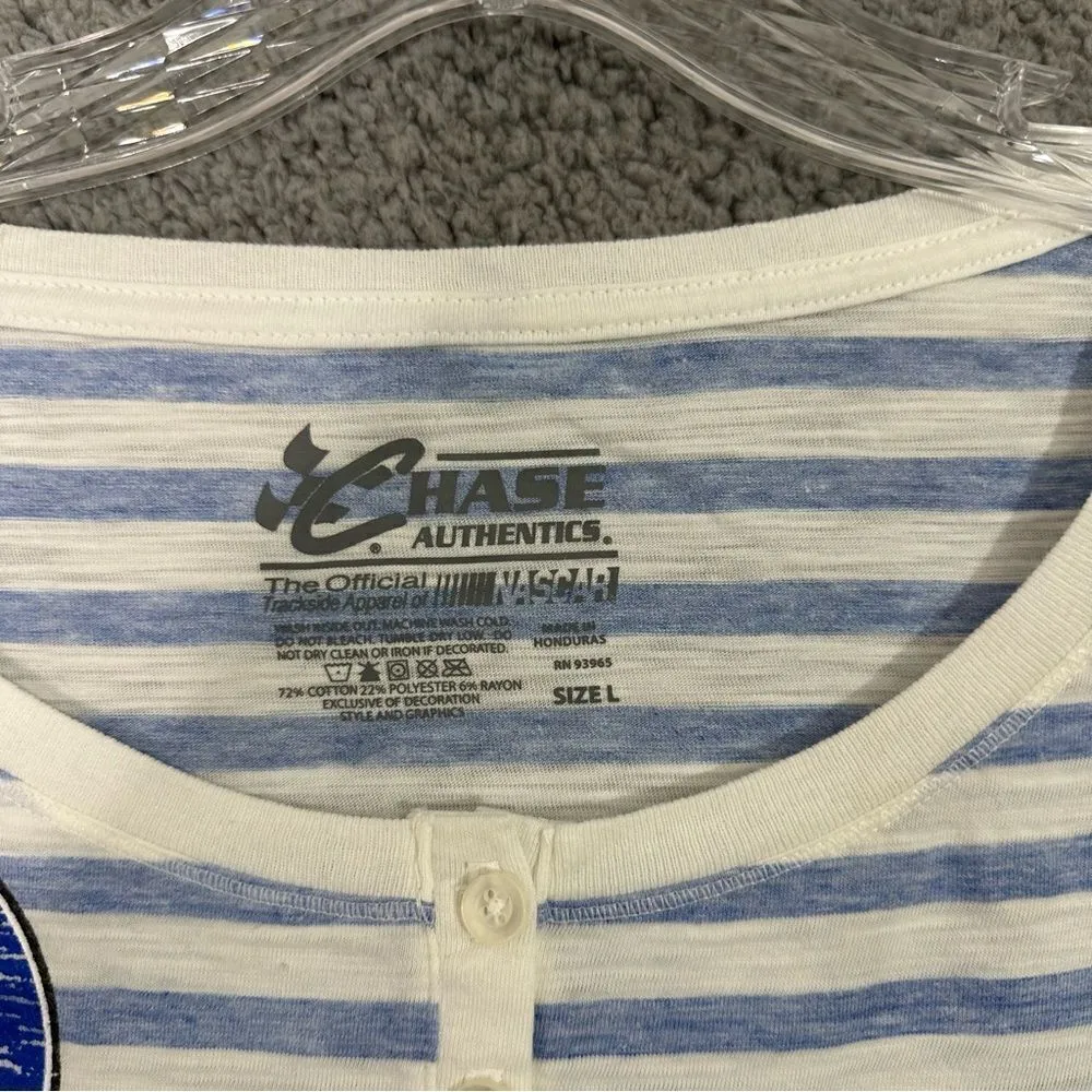 Tony Stewart Shirt Women L‎ White Blue Striped #14 NASCAR Chase Authentics Top - Image 5