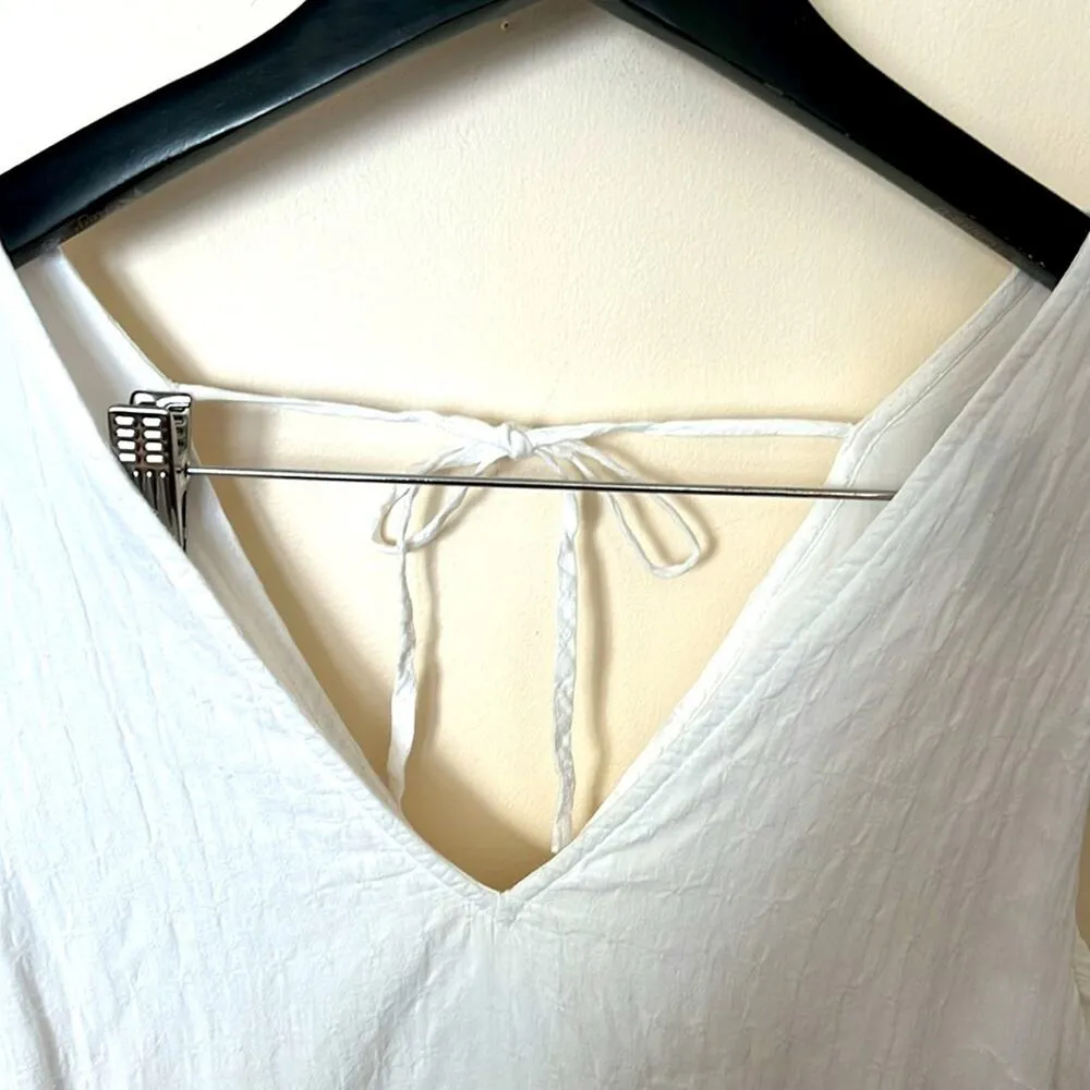 Abercrombie White Cotton Babydoll Mini Dress Tiered Ruffle Sleeves Summer Medium - Image 4