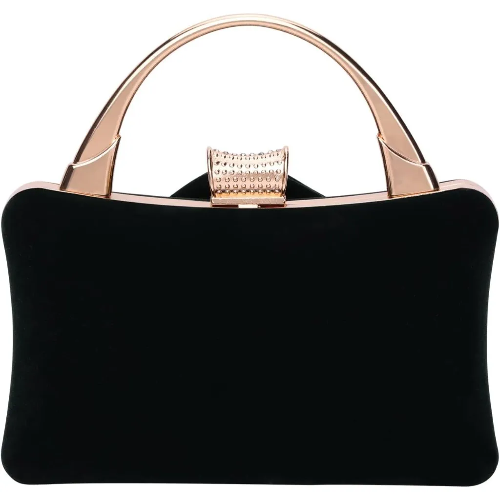 ⚡Women's Velvet Black Crystal Flower Closure Rhinestone Embellished Clutch Bag - Image 5