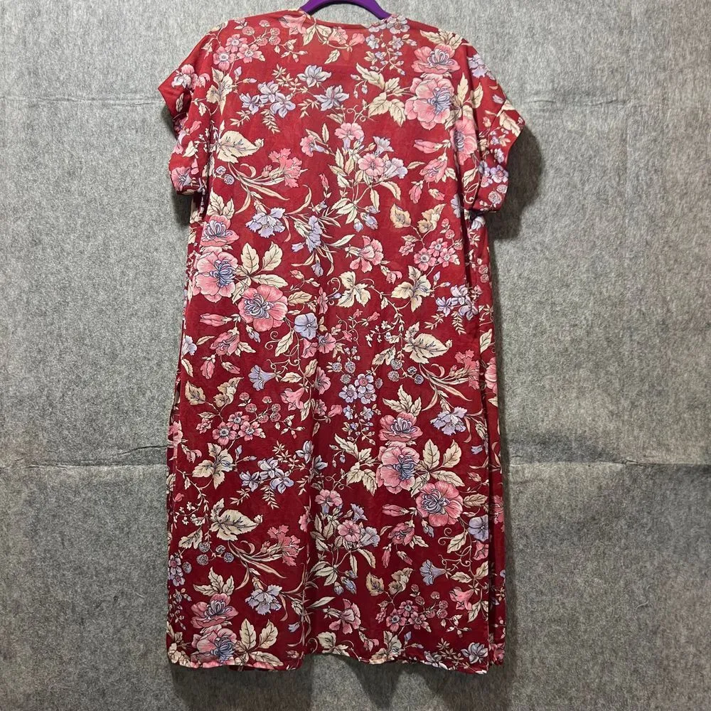 Vintage JCPenney Red Floral Short Sleeve Cardigan Open Front Sheer Casual Lounge Size M - Image 8
