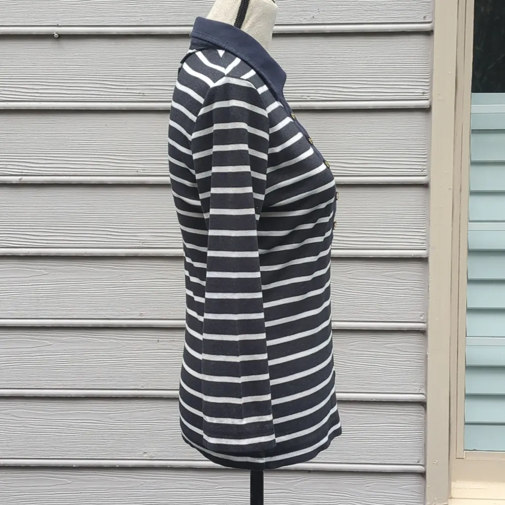 Tory Burch Pima Cotton Striped 3/4 Sleeve Polo - Image 3