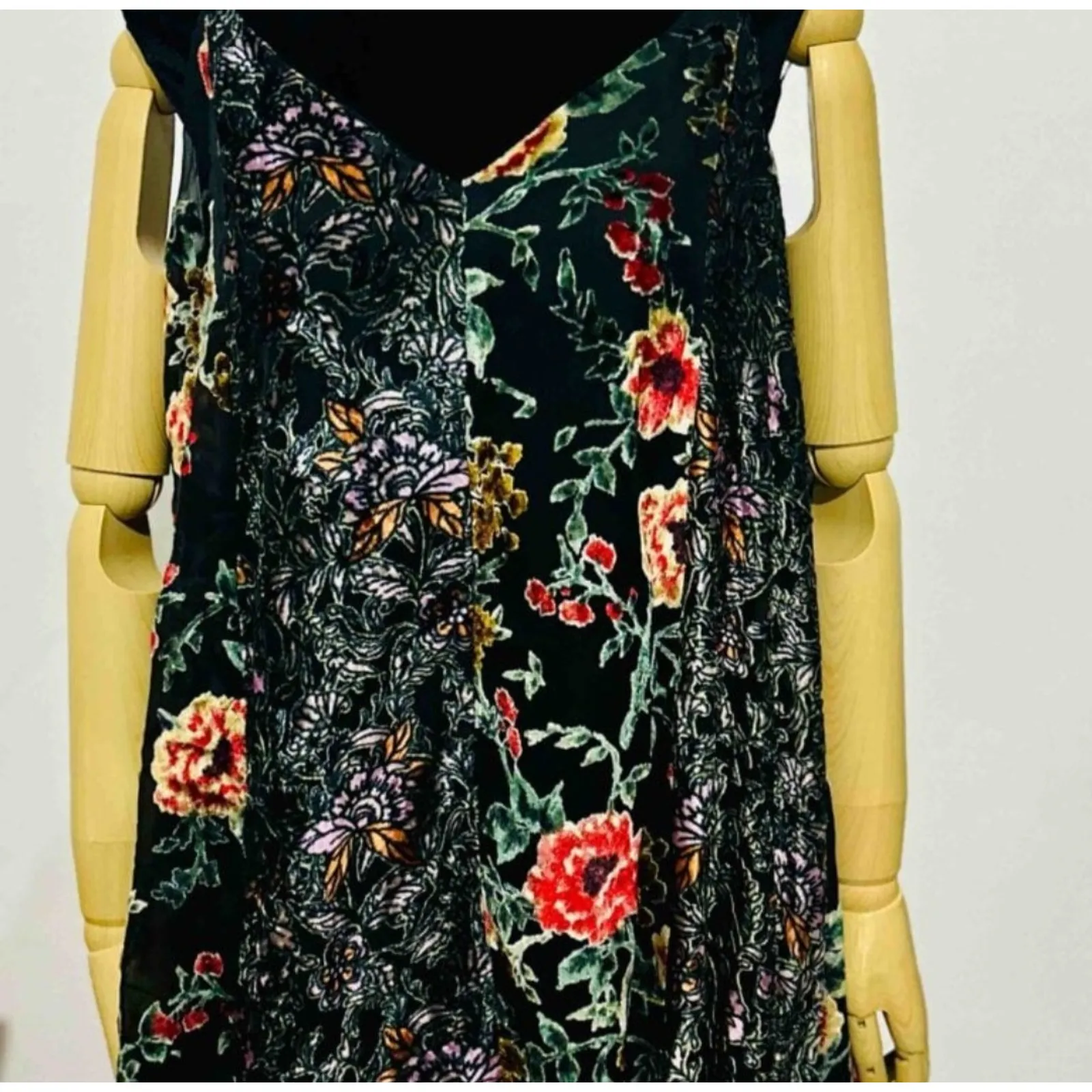 Anthropologie By Eri + Ali Velvet Swing Dress Black Flower Bohemian Size XS - Image 8