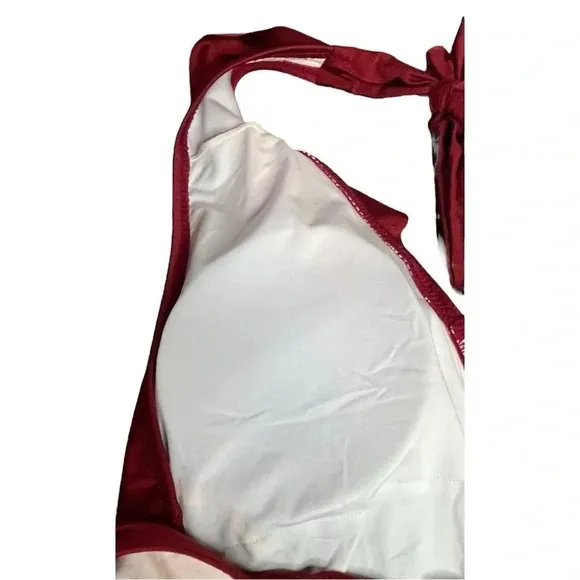 CUPSHE BURGUNDY‎ RUFFLE FRONT WRAP ONE PIECE HALTER SWIMSUIT WOMEN SIZE XL - Image 7