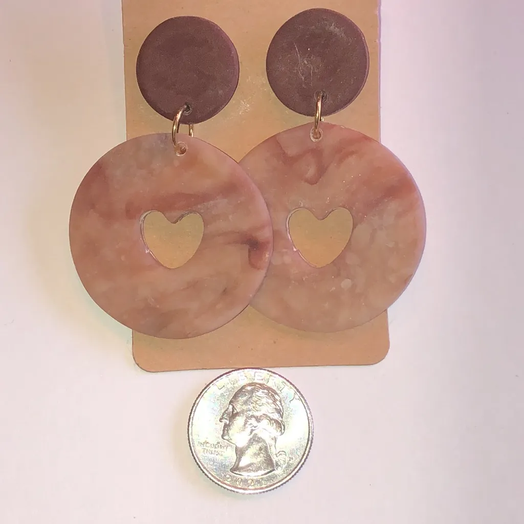 Brown Heart Cutout Retro Boho Clay Statement Earrings - Image 3