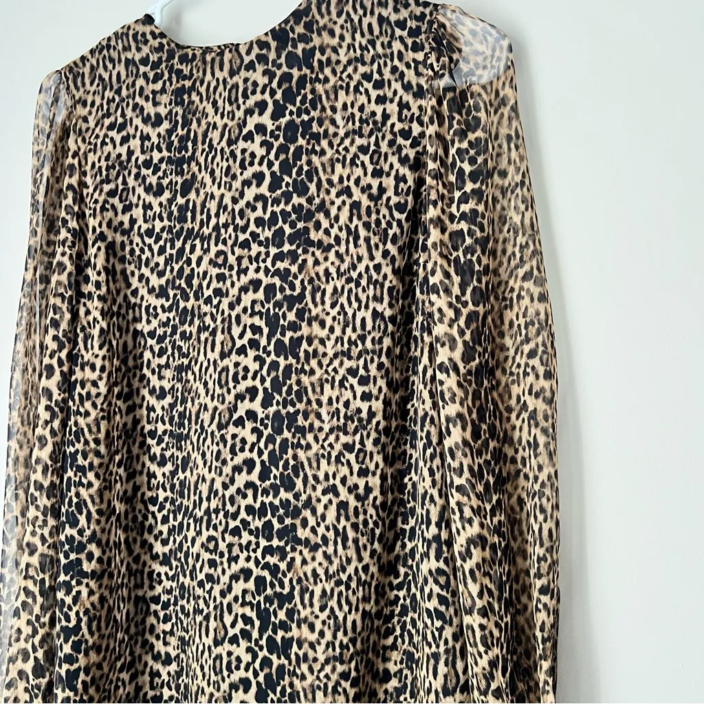 YSL Saint Laurent Women’s 100% Silk Animal Print Long Sleeve Sheer Dress Small - Image 5