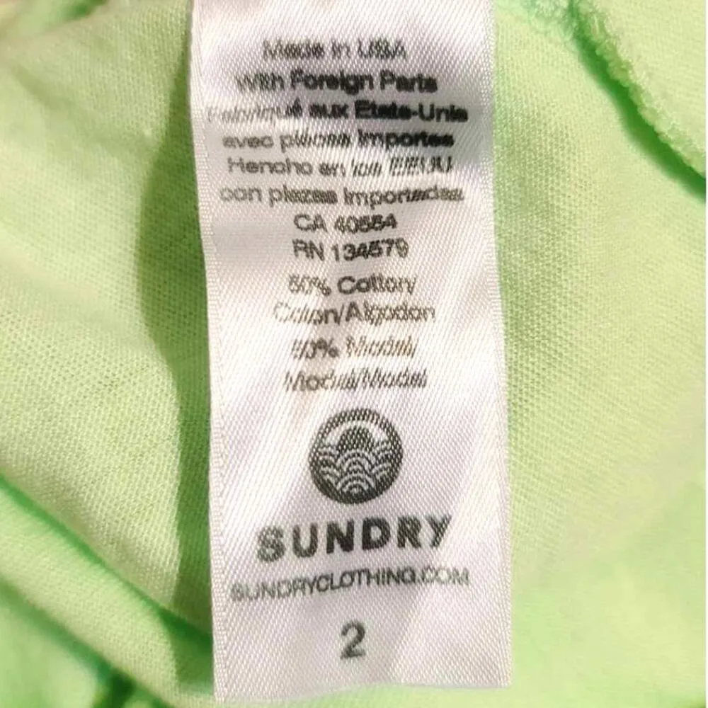 Sundry  Pop Lime Green Scoop Neck Short Sleeve Basic Tee 2 Medium NEW - Image 3