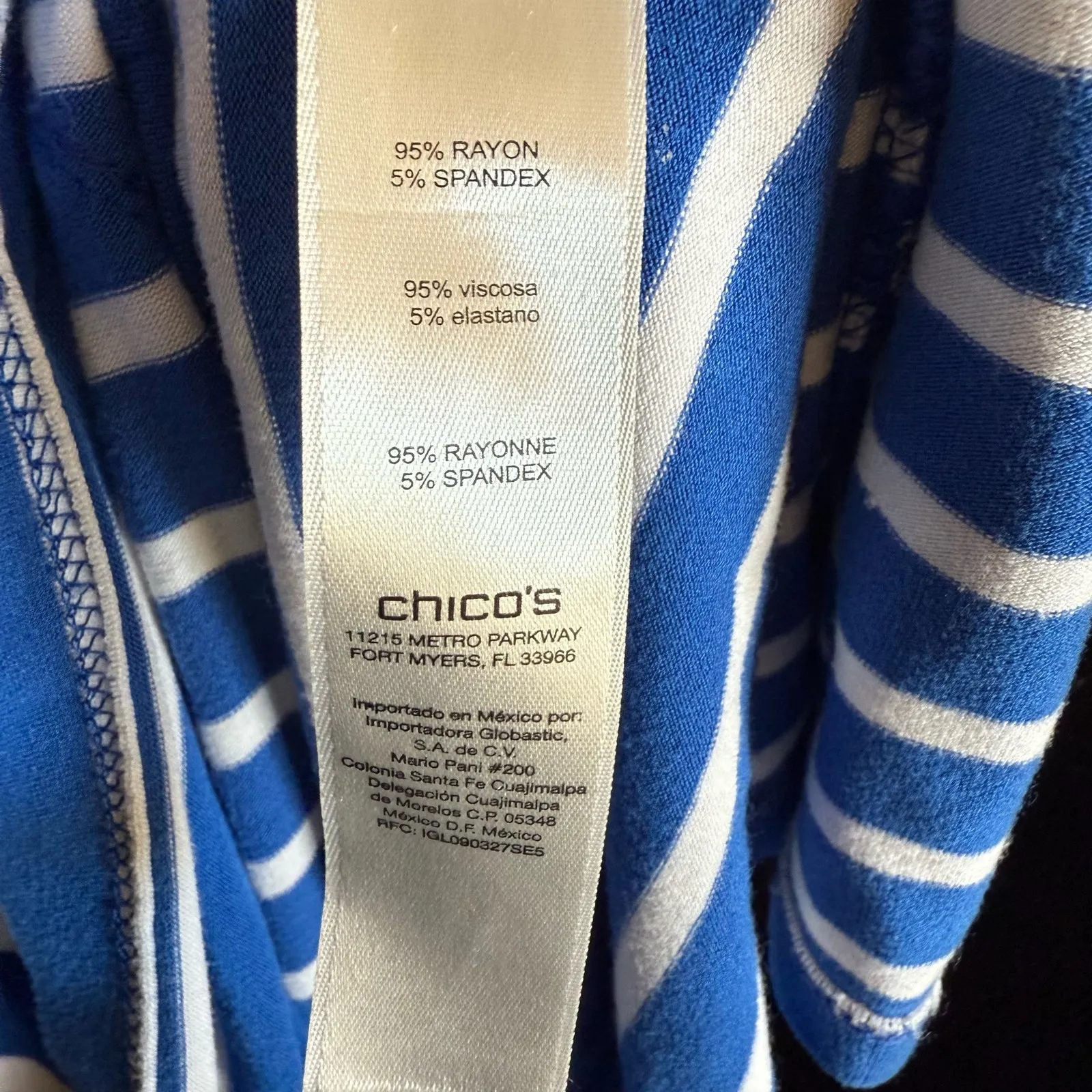 Chico's Womens Top Sz 1 M‎ 8 Blue White Miraculous Stripe Tiered Knit - Image 13