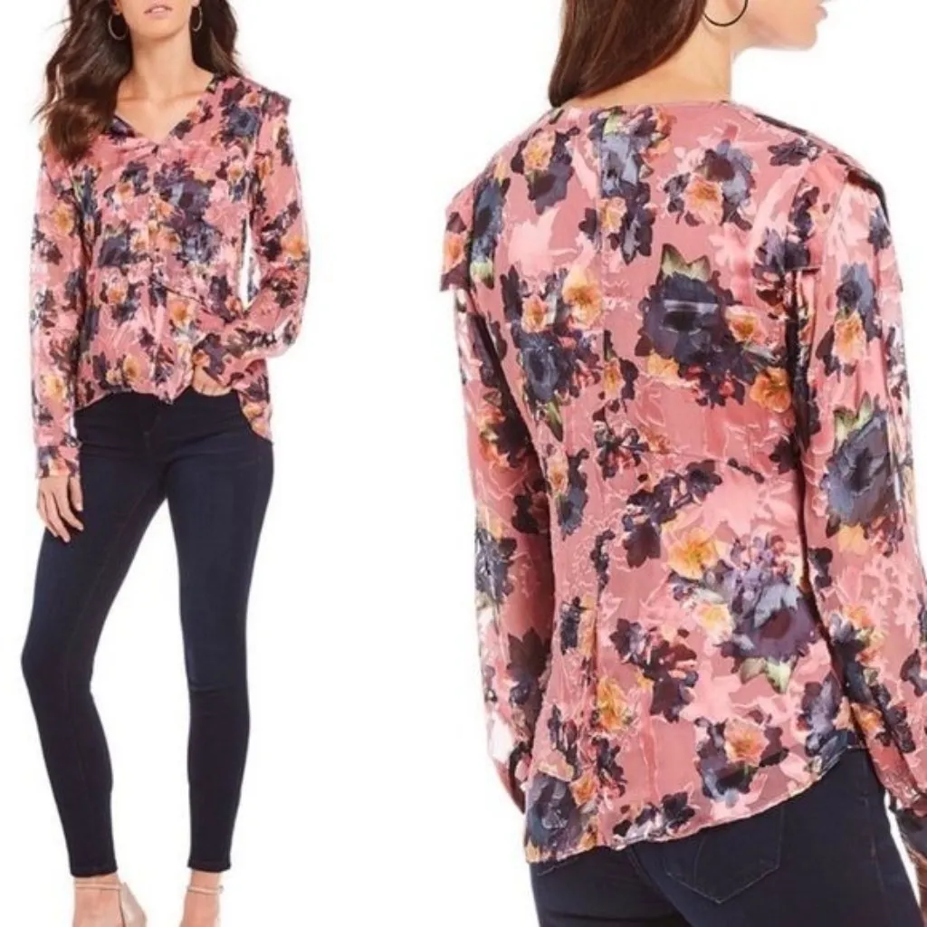 Nicole Miller Artelier Floral Silk Blouse Size P Size XS Long Sleeve Pink New - Image 2