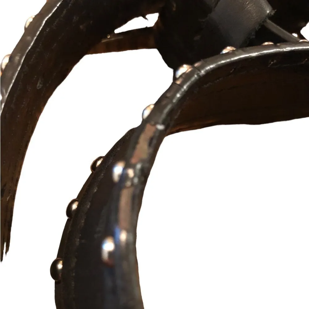 Harley Davidson Statement Leather Belt Silver Logo Buckle XL Rivets 1.5” Moto Black - Image 3