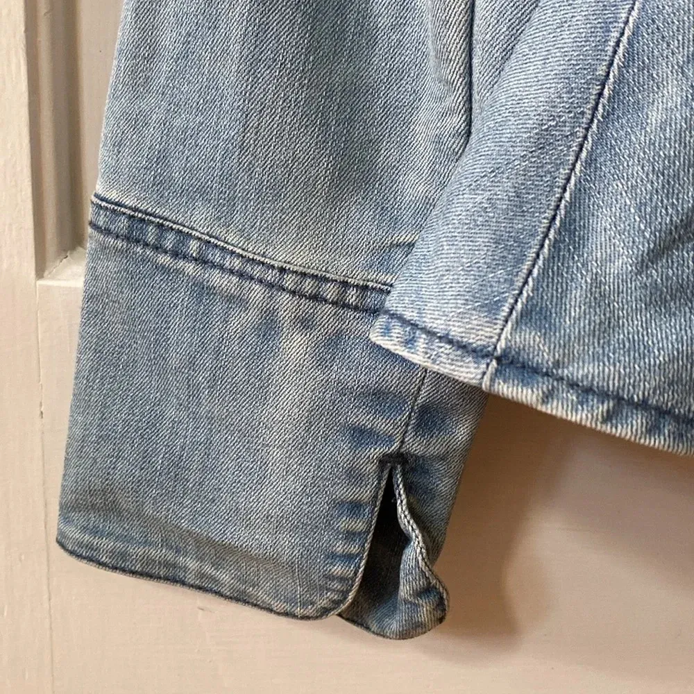 Peplum Denim Jean Jacket Blazer Size 4 Twist Details - Image 6