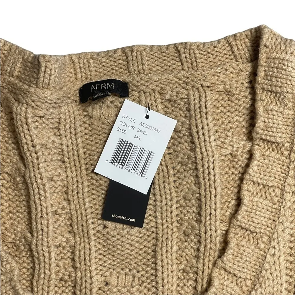 AFRM Sand Long Sleeve Chunky Knit Oversized Sweater M/L Tan Size L - Image 4
