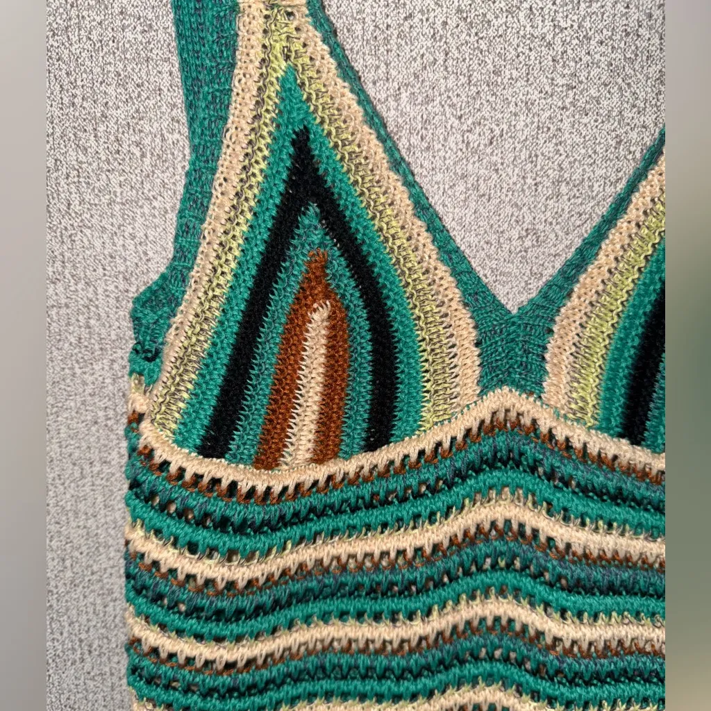 Striped Crochet Womens Size Small Knit‎ Midi Retro Colorful Dress Green - Image 13