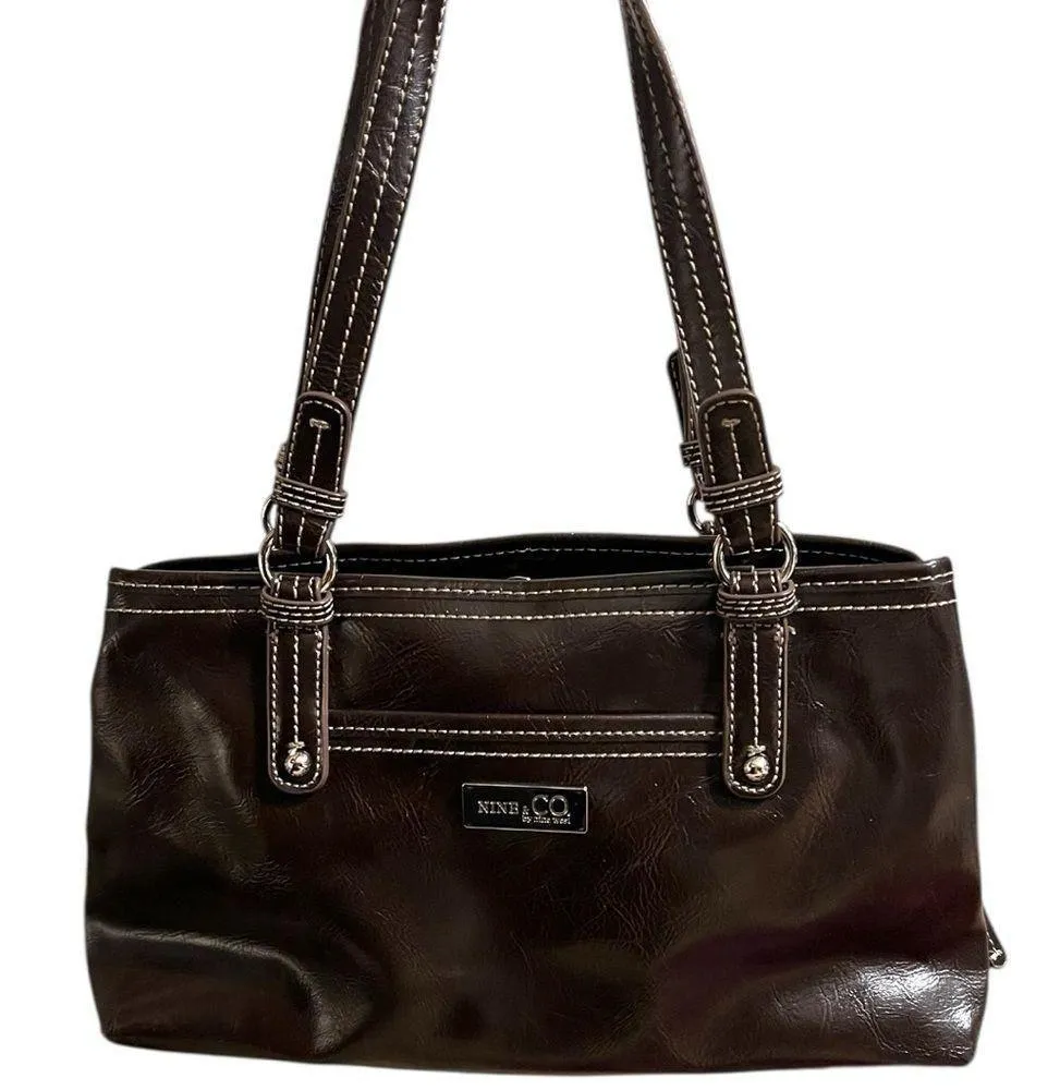 Nine & Co. Brown Leather Shoulder Bag with Silver Accents - Image 1