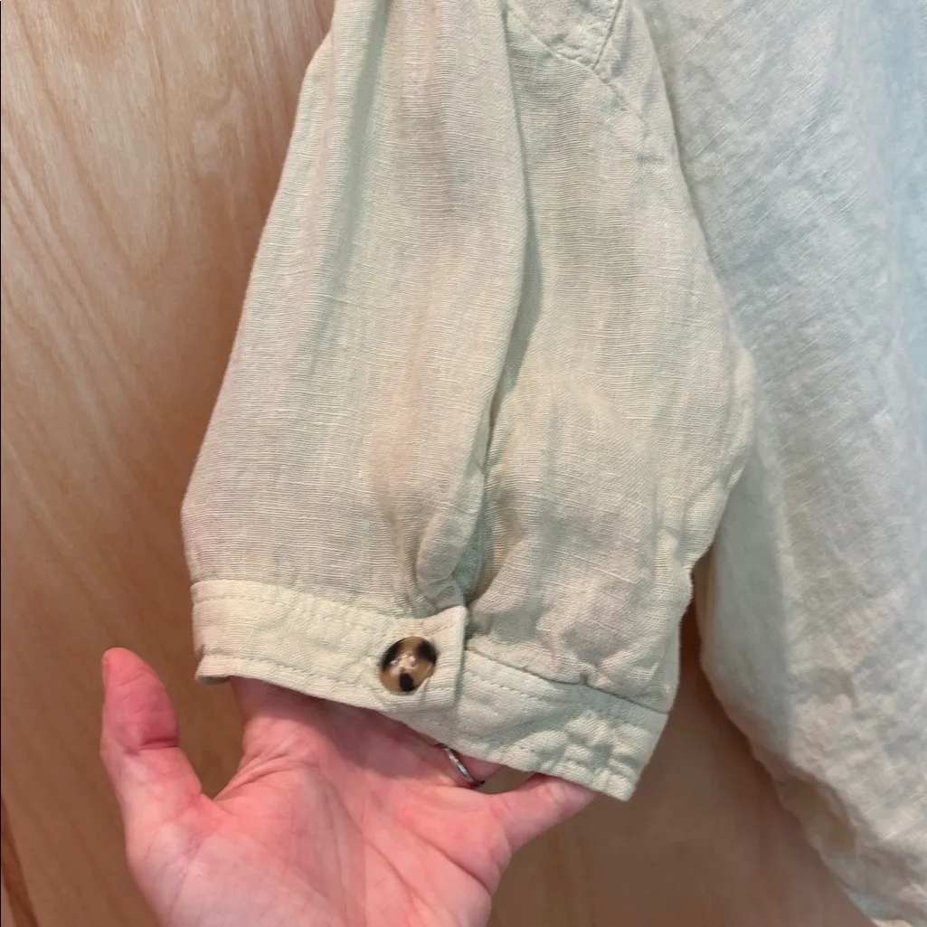 Zara Cropped Button Down 100% Linen Mint Green Size Medium - Image 3