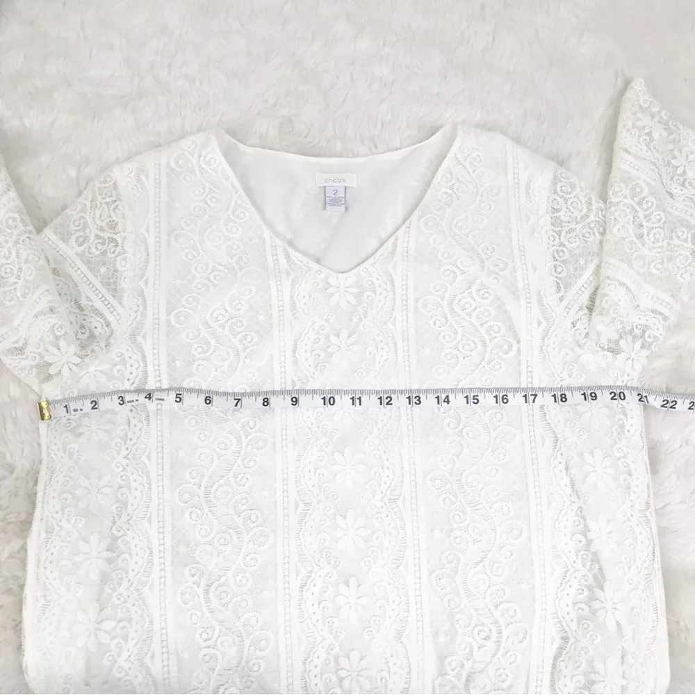 CHICOS Ivory White Lace V-Neck Peplum Hem Blouse Top 3/4 Sleeve Size‎ 2 Large 12 - Image 8
