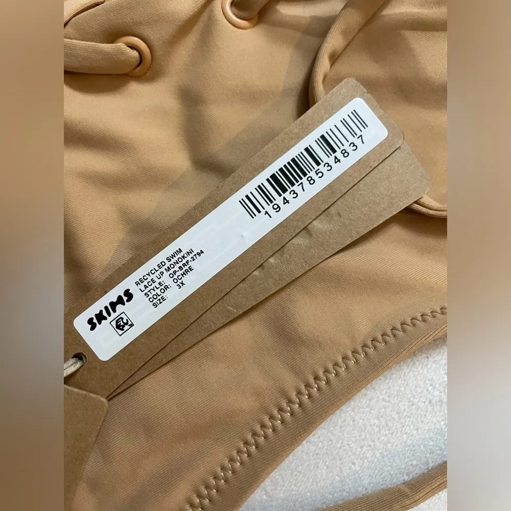 NWT SKIMS SWIM MONOKINI LACE UP SWIMSUIT IN Ochre 3X - Image 7