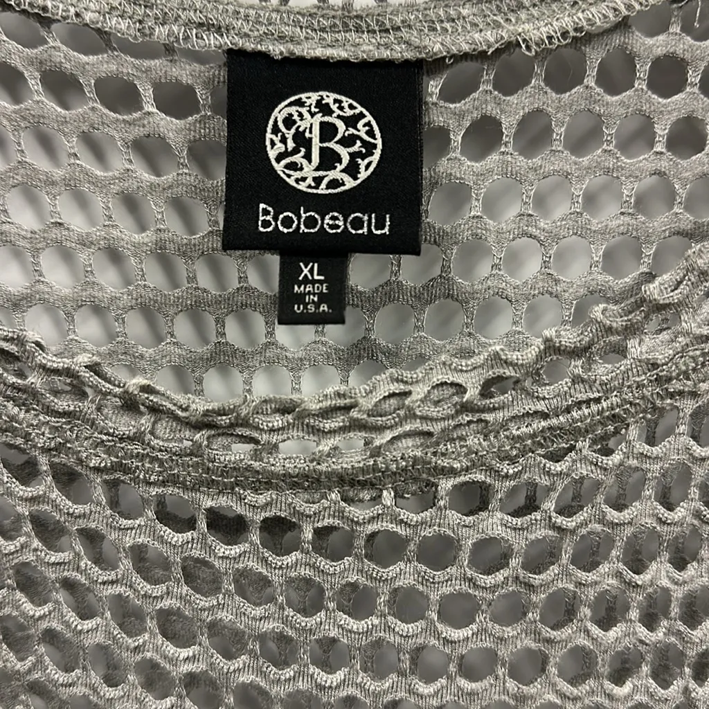 Y2K Bobeau Gray Mesh Cut Out 3 Quarter Sleeve Rounded Neck Coverup Top Womens XL - Image 7