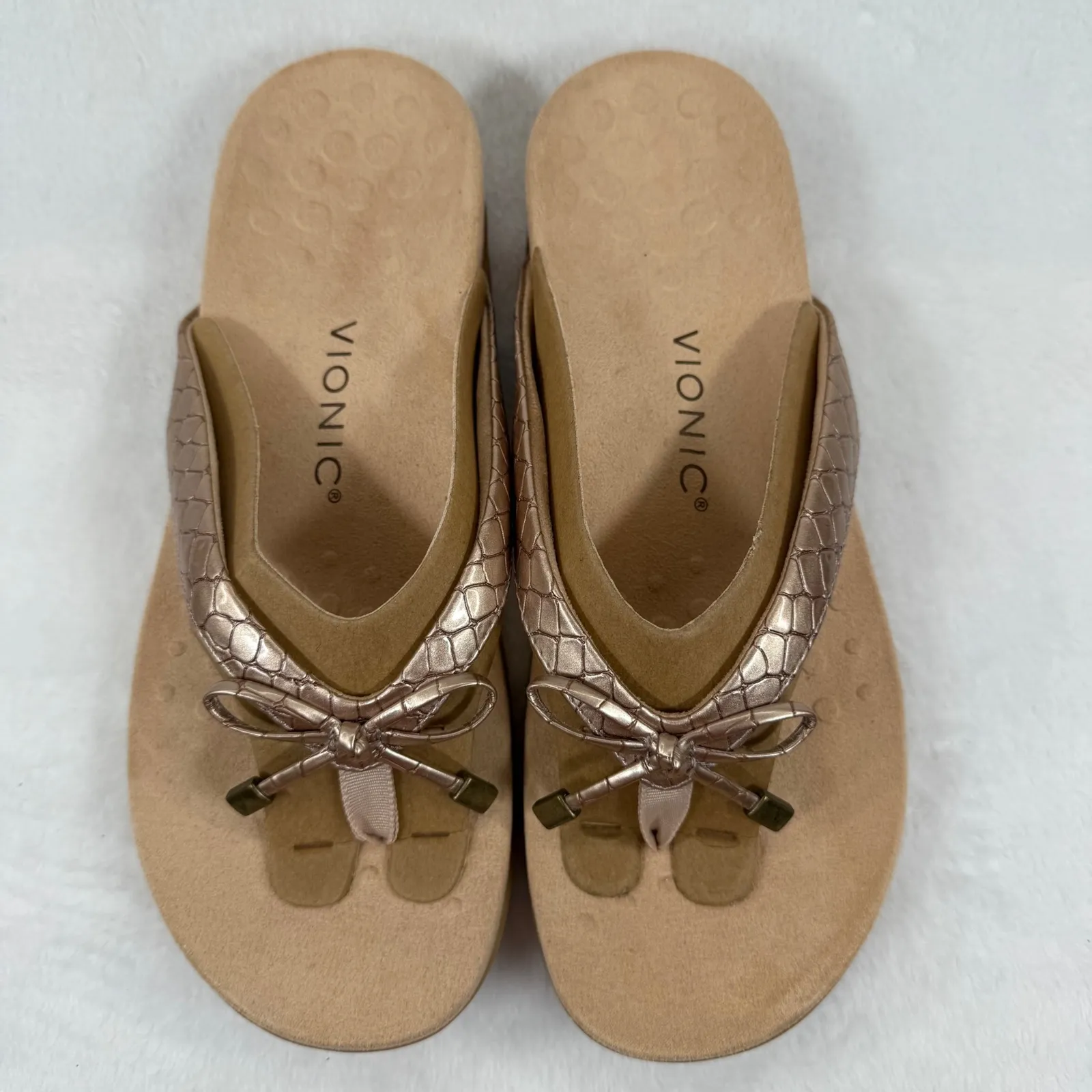 Vionic Bella II Orthotic Technology Sandals Rose Gold Thong Bow Detail Shoes 9.5 - Image 3