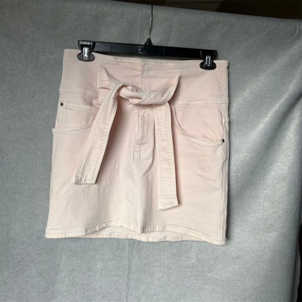 Rebecca Minkoff l Pink Denim Mini High Rise Skirt Size L Tie-Front Casual - Image 2