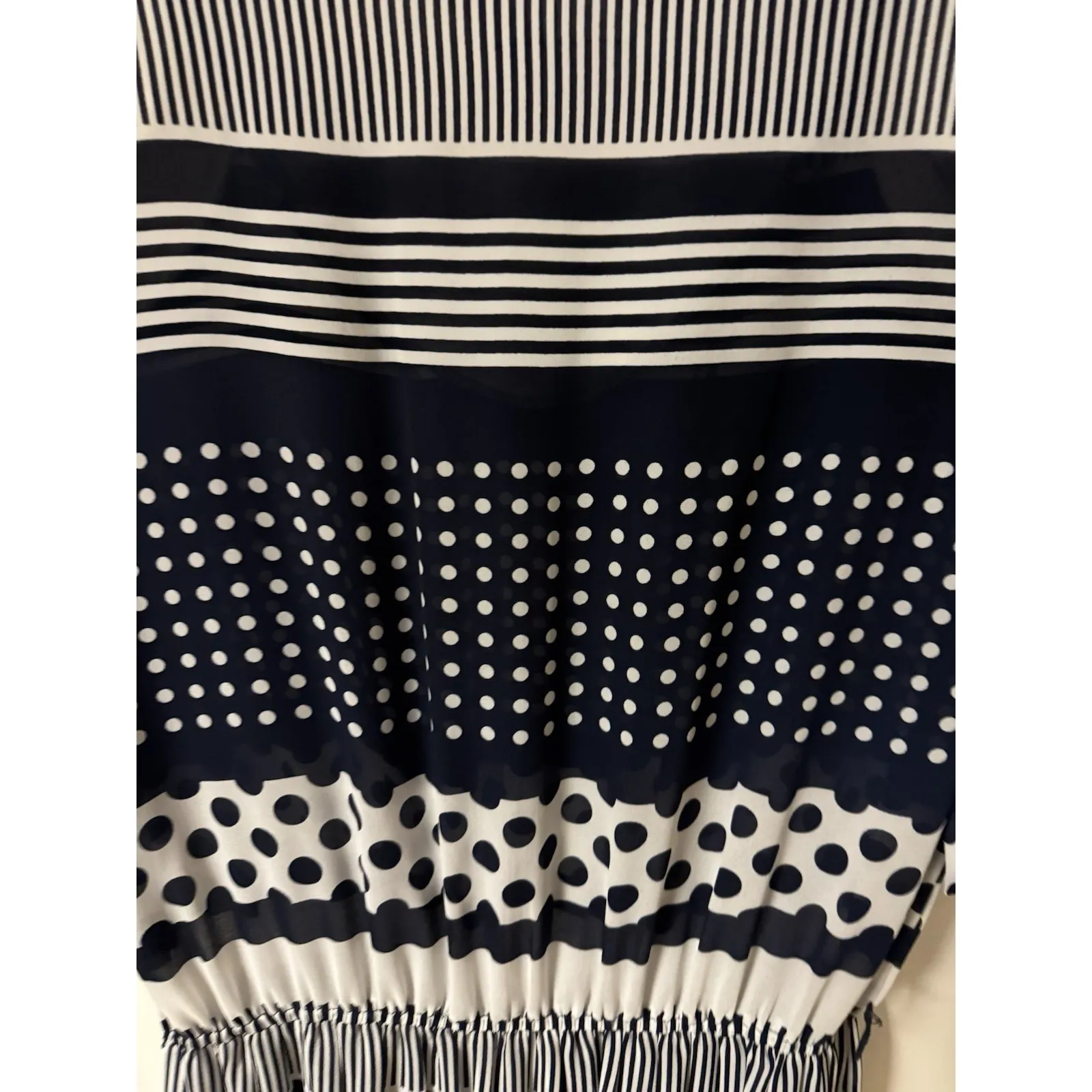 Vintage 80s Lady Carol of New York Women's Navy Blue and White Stripes and Dots Size L - Image 12