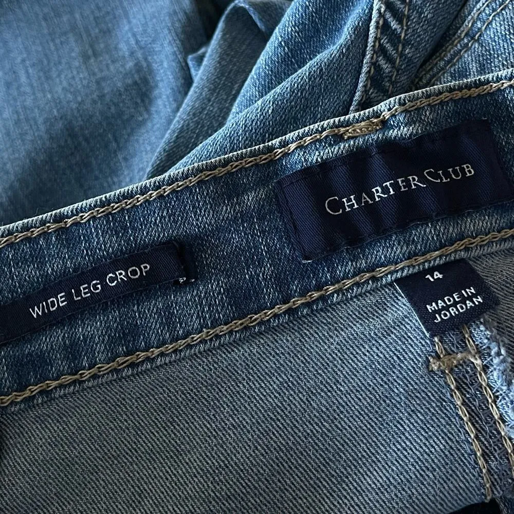 Charter Club SZ 14 Wide Leg Crop Jeans High-Rise Stretch Pockets Tummy Slimming - Image 8