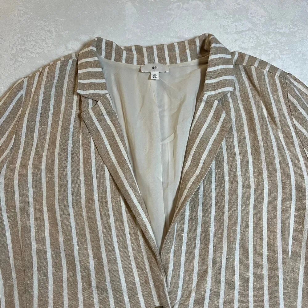 BP  Stripe Linen Blend Long Line Single Button Blazer Size XL Coastal Neutral - Image 5