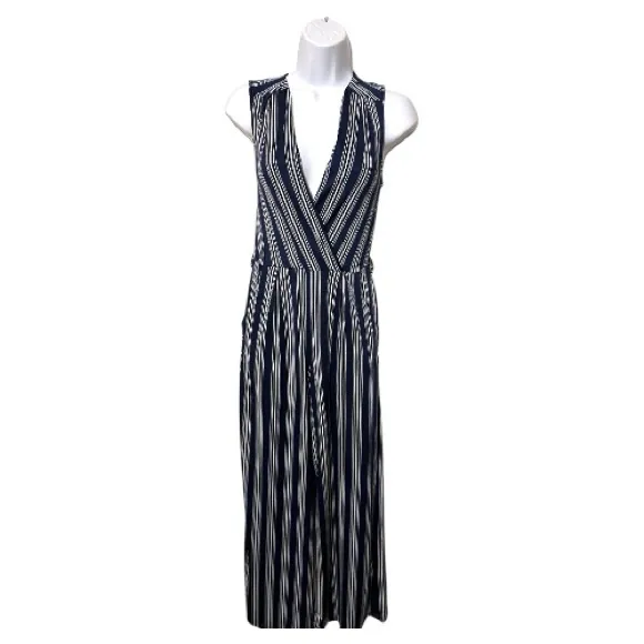 Monteau Navy and White Striped Jumpsuit - Image 3