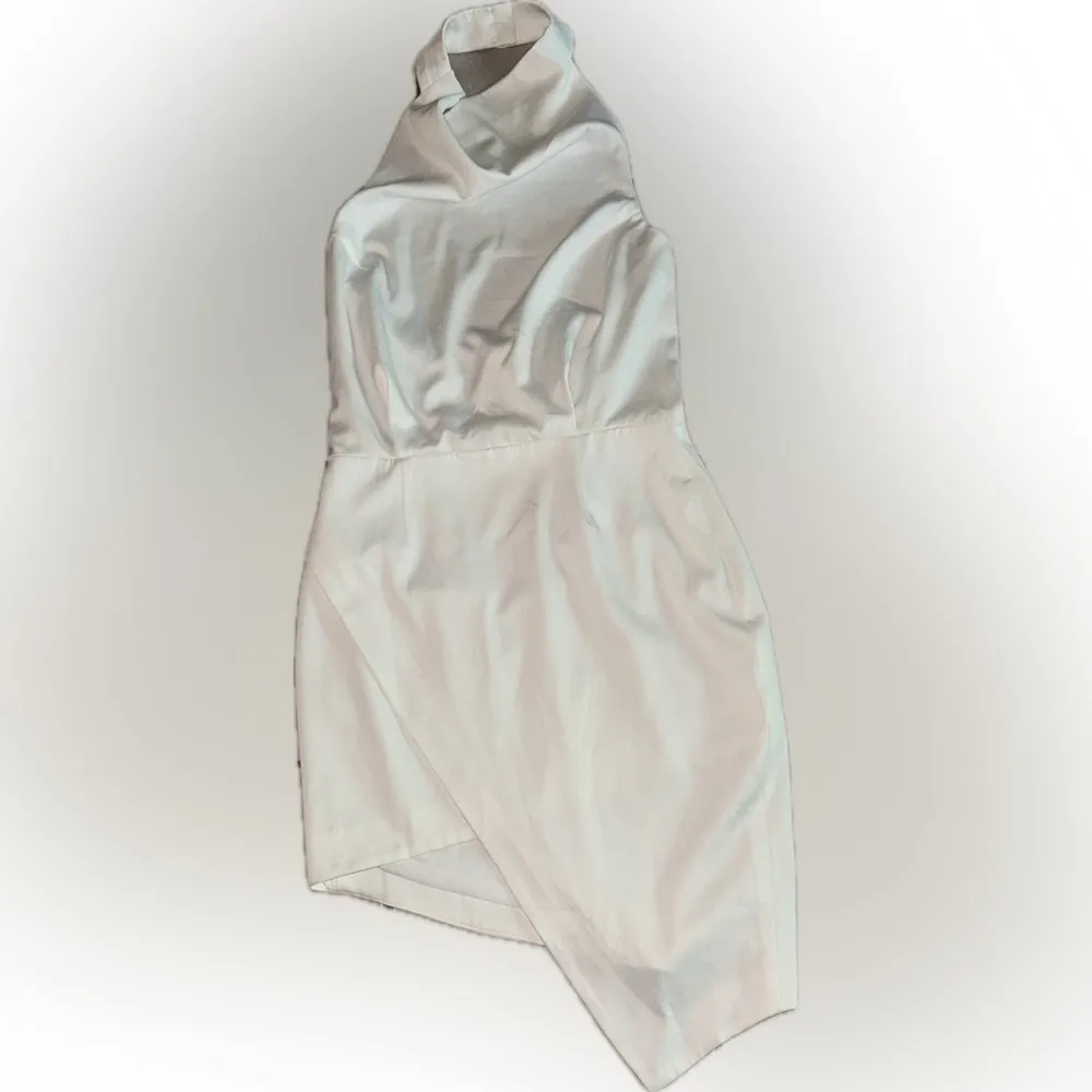 NEW ELLIATT Camo ASYMMETRIC White Ivory SATIN Halter DRAPED Cocktail Dress sz M - Image 4