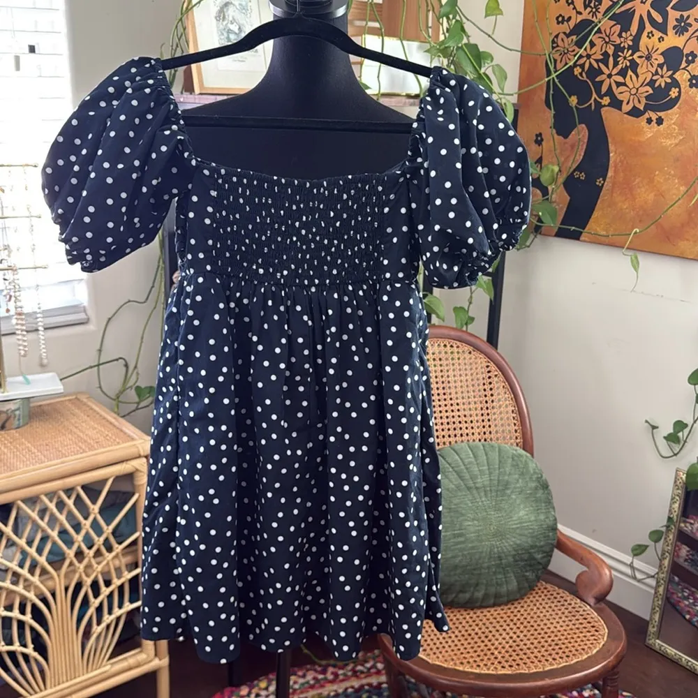 Abercrombie & Fitch Navy & White Polka Dot Pouf Sleeve Mini Skort Dress - Image 2