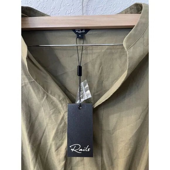 RAILS‎ IVY MOSS GREEN LONG SLEEVE CINCH WAIST V-NECK TIERED COTTON DRESS SMALL - Image 4