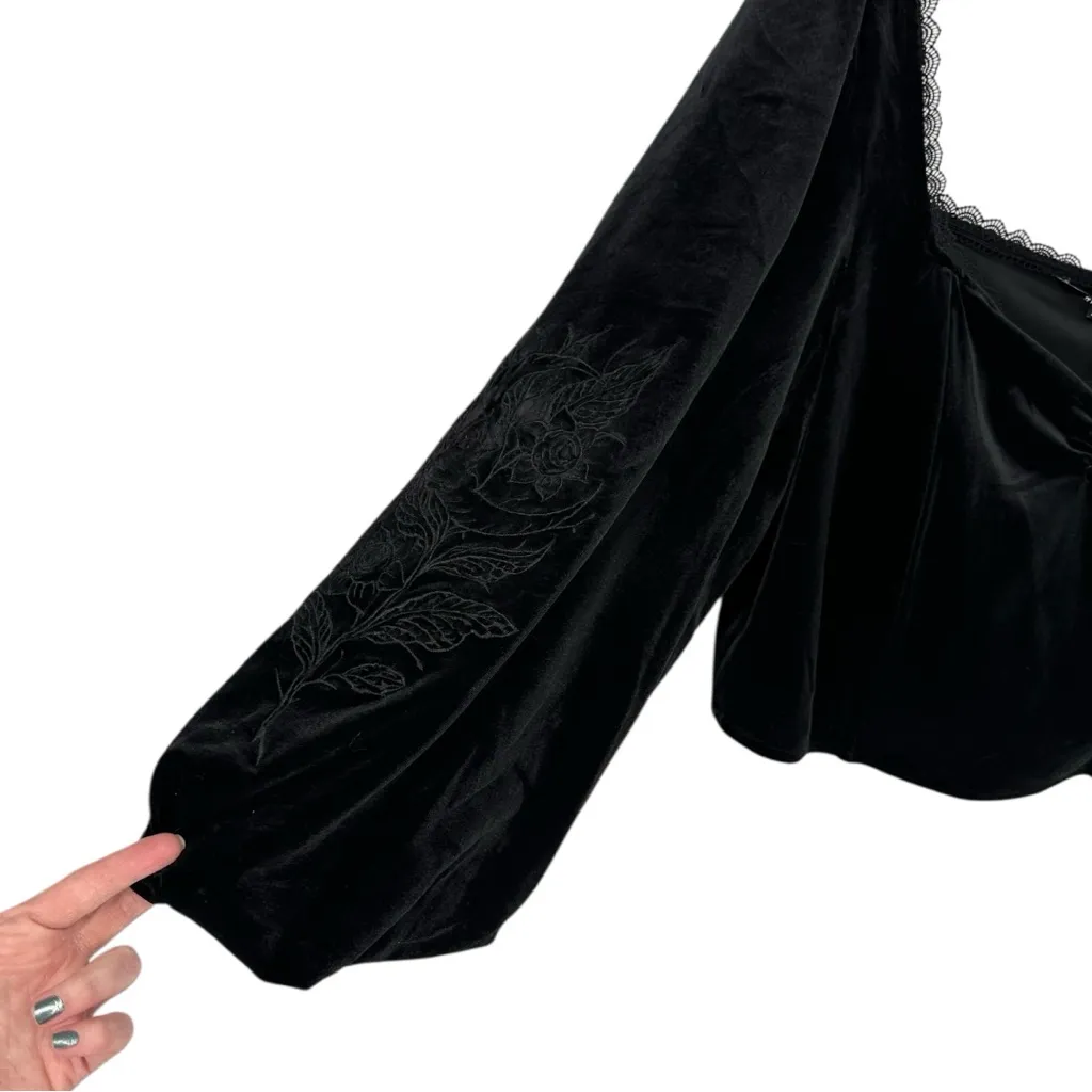 Nelle Velour Embroidered Puff Sleeve Corset Top in Black size 16 NWT Sweetheart - Image 6