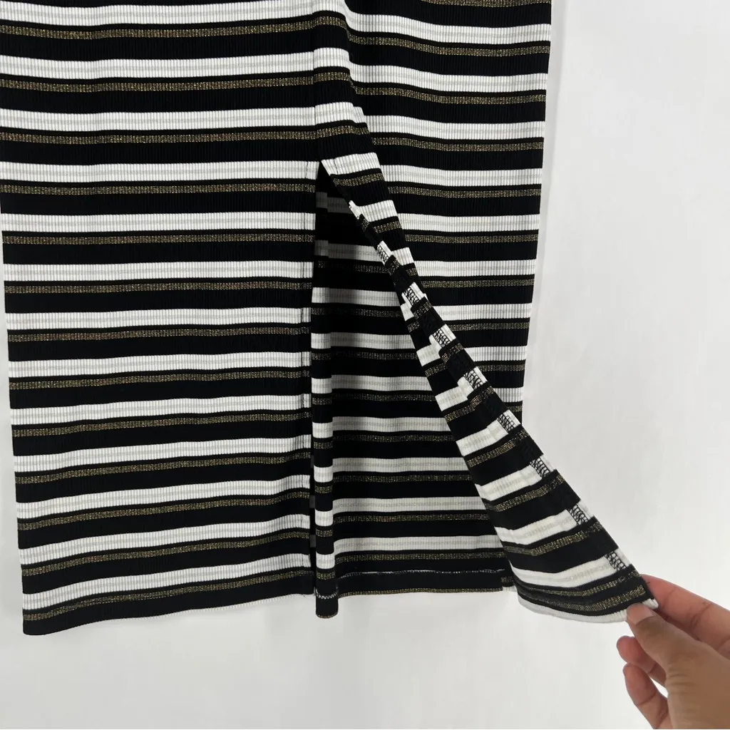 NSR Metallic Striped Ribbed Turtleneck Midi Dress Long Sleeve Stretch Size S Black - Image 12