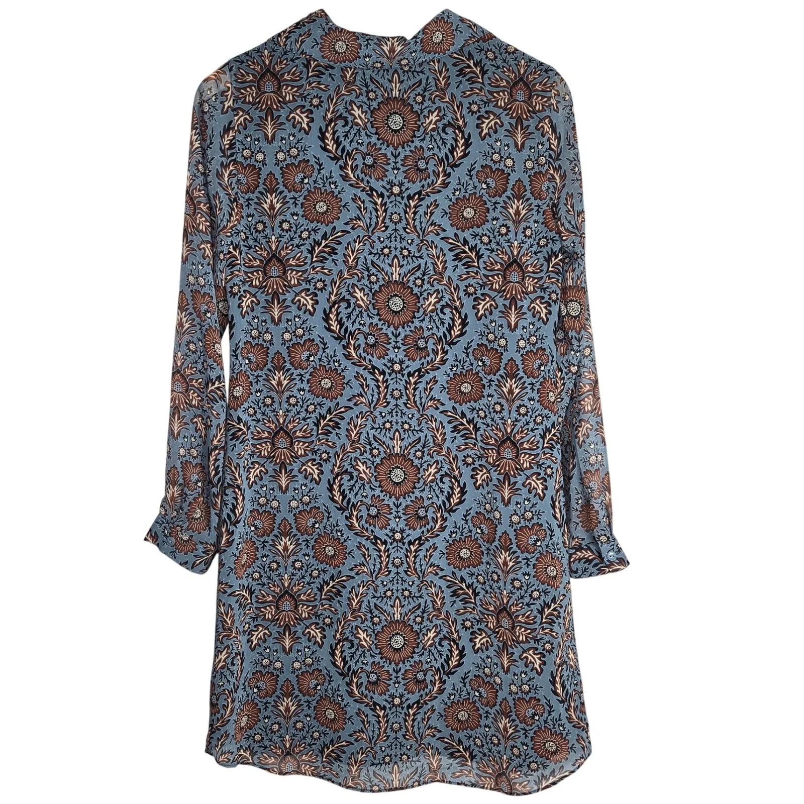 Cabi Women Dress XS Blue Floral‎ Print Long Sleeve V Neck Shift - Image 2