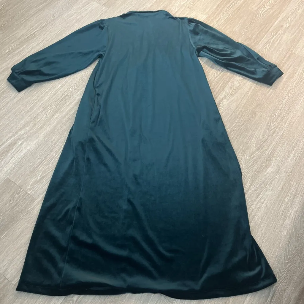 Vintage Saybury L Green Velvet Velour 1/2 Zip Smocked Long Sleeved Robe Size L - Image 4