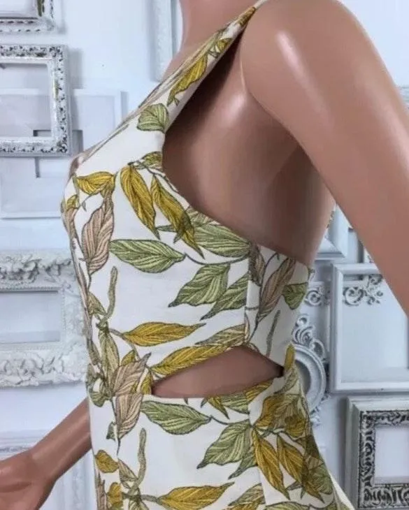 NEW  Yellow Leaf Print Beckham Rib Cut - Image 5