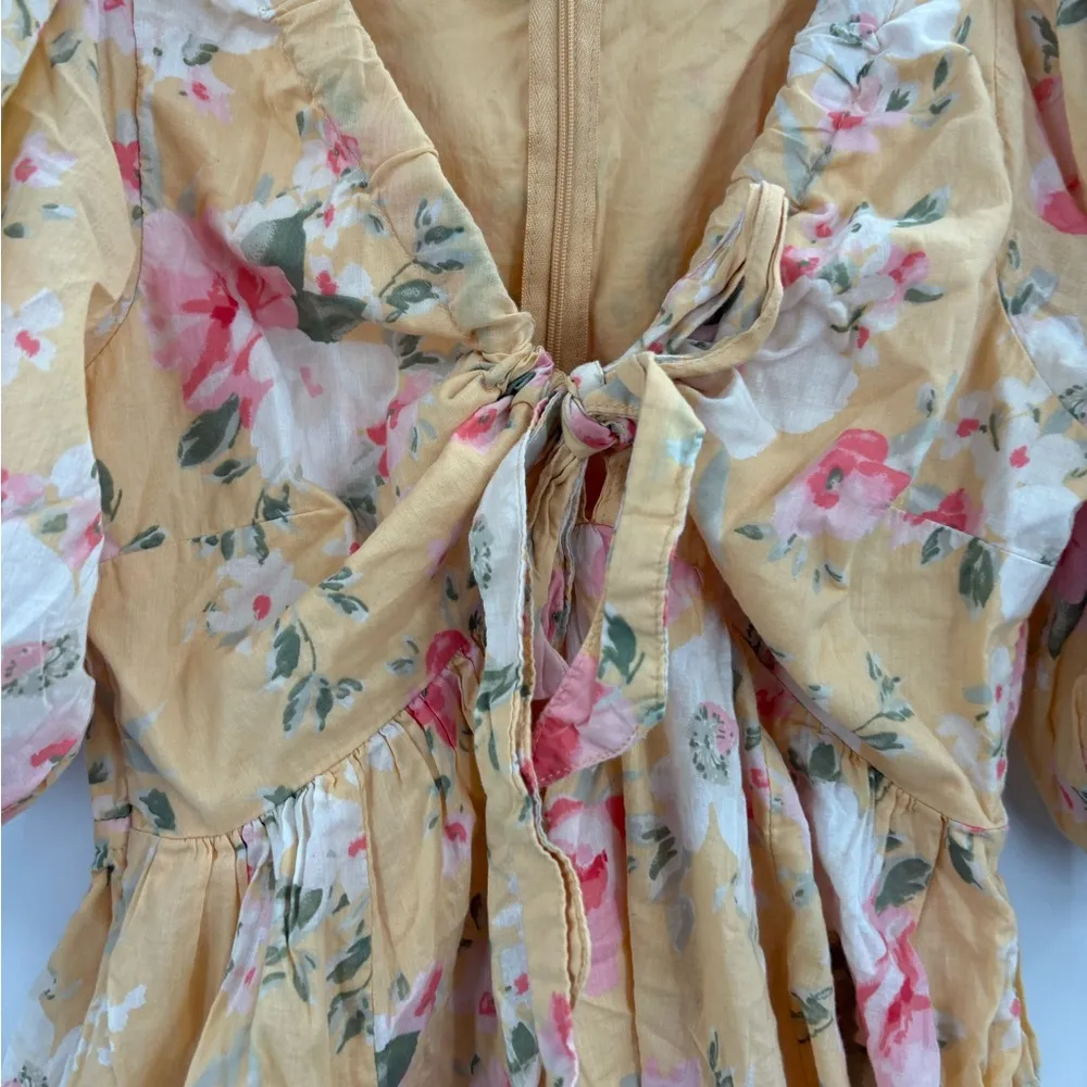 Abercrombie & Fitch Mini Dress Floral Baby Doll Cinch Front Puff Sleeve small - Image 6