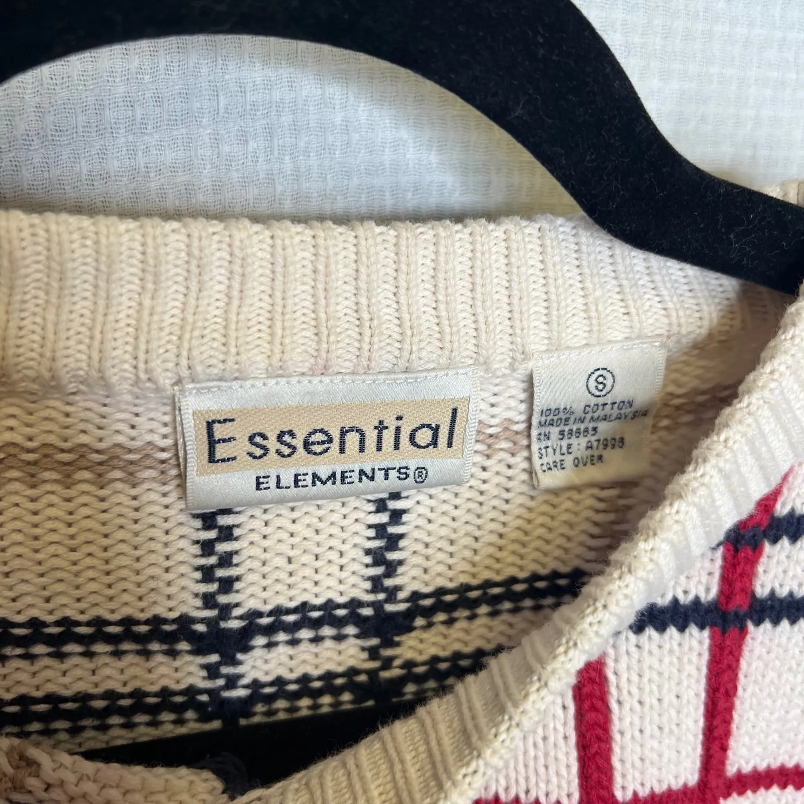 Essential Elements Womens Cream Plaid Knit Sweater Crew Neck Long Sleeve Size S White - Image 6